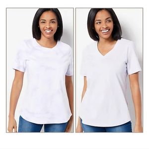 QVC Denim & Co. Perfect Jersey Set Of Two Short Sleeved Tops Lavender 3XL